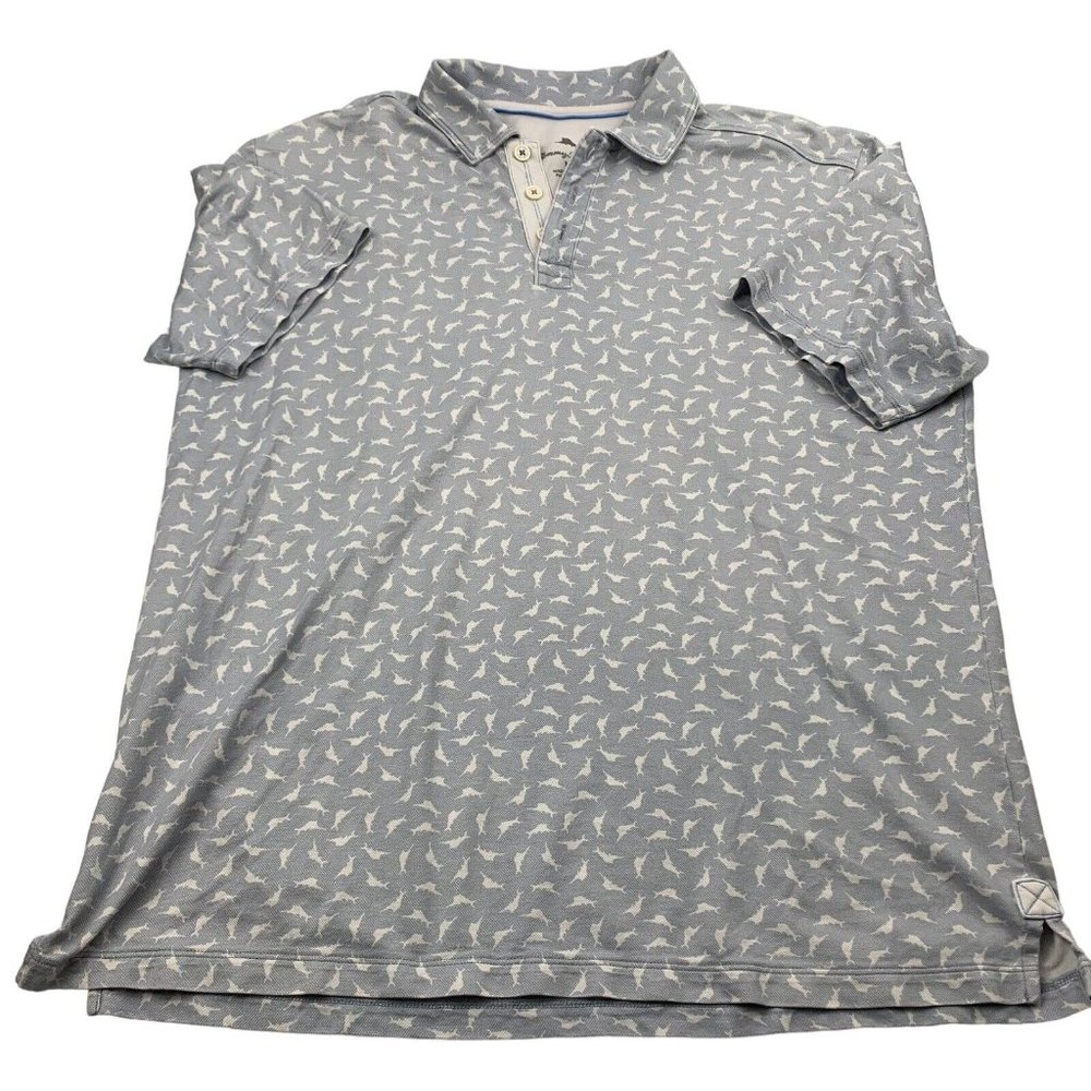 Tommy Bahama Men's Light Blue Sailfish Patterned Short Sleeve Polo Size Medium